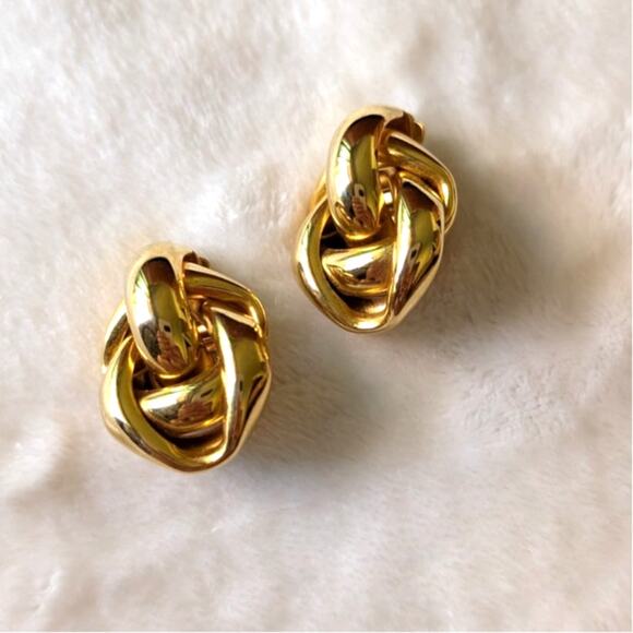 Erwin Pearl Vintage Gold Tone Clip-On Twisted Knot Earrings - Picture 1 of 4